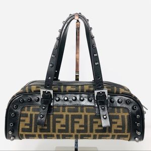 Fendi Zucca Studded Shoulder Bag